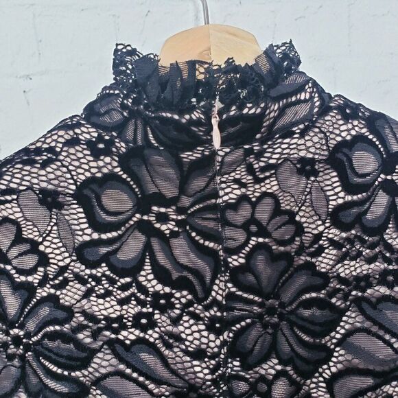 Eliza J Black Lace Dress Size 2 High Neck Tiered Whimsigoth Witchy Core Romantic - Picture 6 of 8